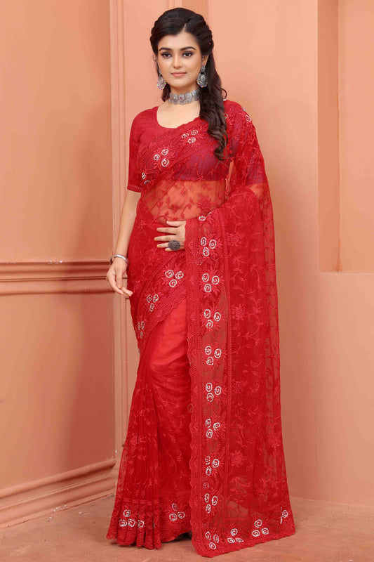 Red Colour Net Designer Saree SD1090512