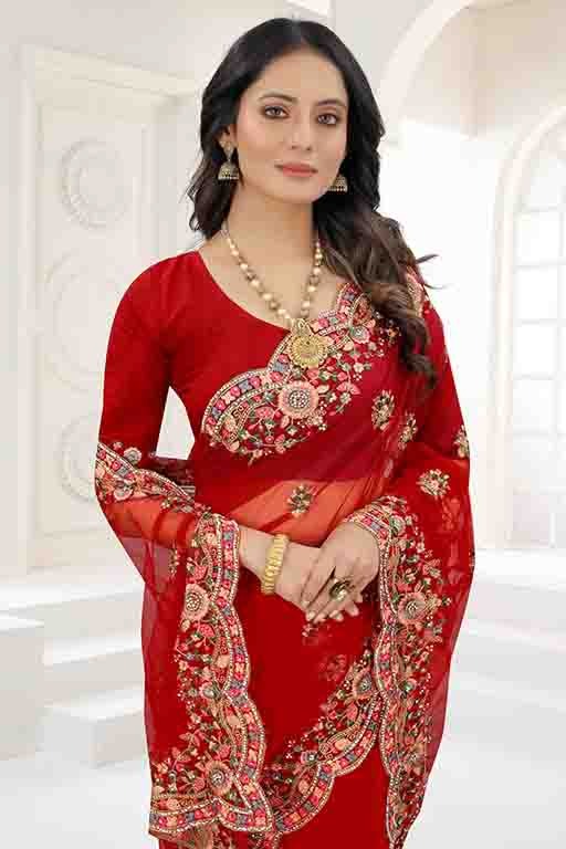Red Colour Net Designer Saree SD1090540 A
