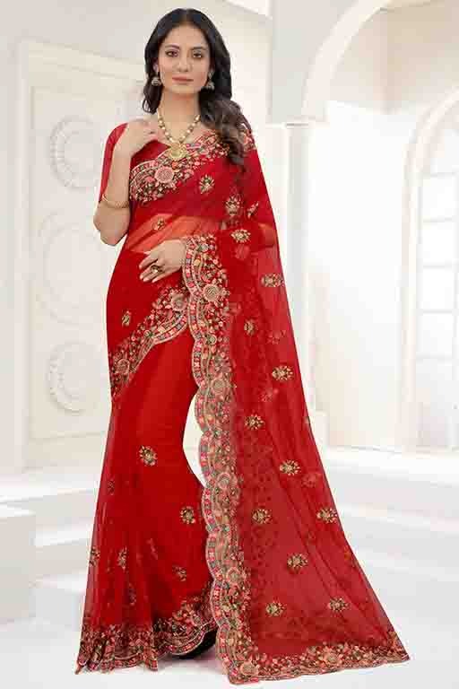 Red Colour Net Designer Saree SD1090540