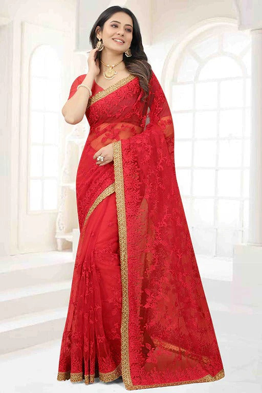 Red Colour Net Designer Saree SD1090636