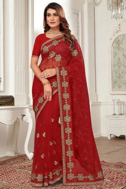 Red Colour Net Designer Saree SD1091074