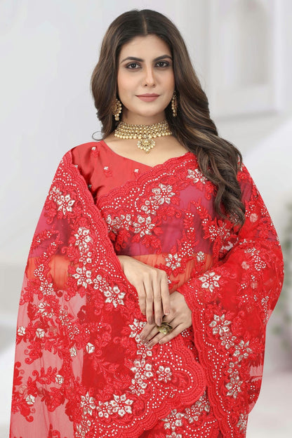 Red Colour Net Designer Saree SD1091120 A