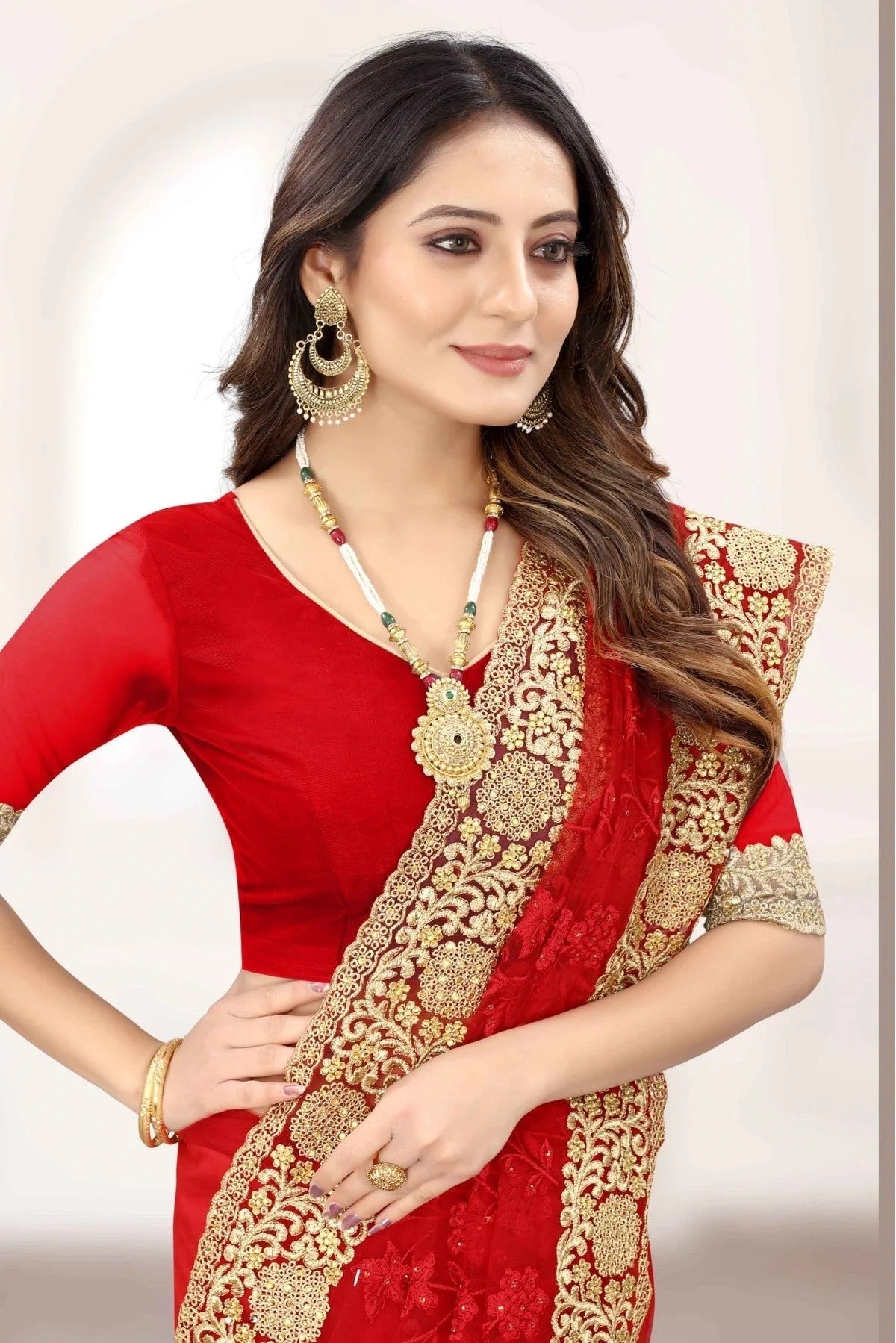 Red Colour Net Designer Saree SD1120838 A