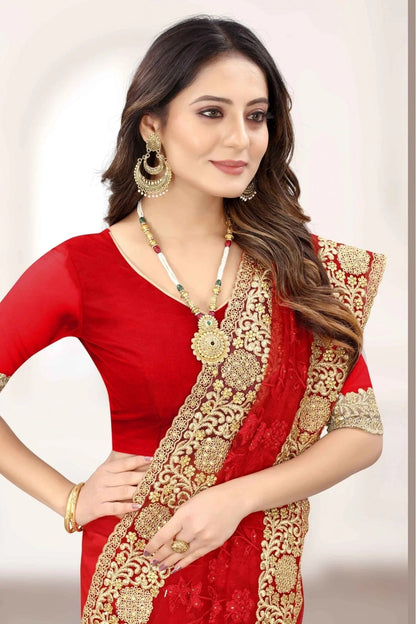 Red Colour Net Designer Saree SD1120838 A
