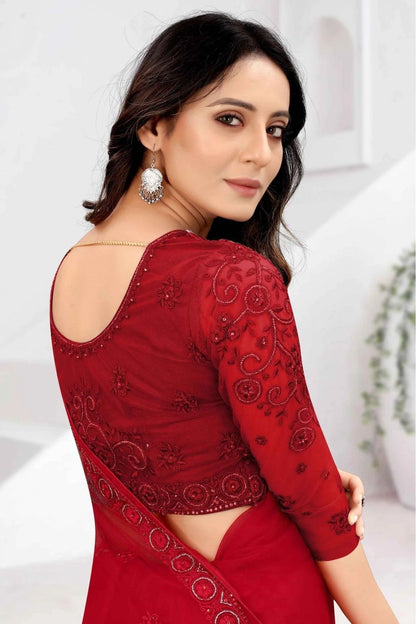 Red Colour Net Embroidery Saree SD1120877 A