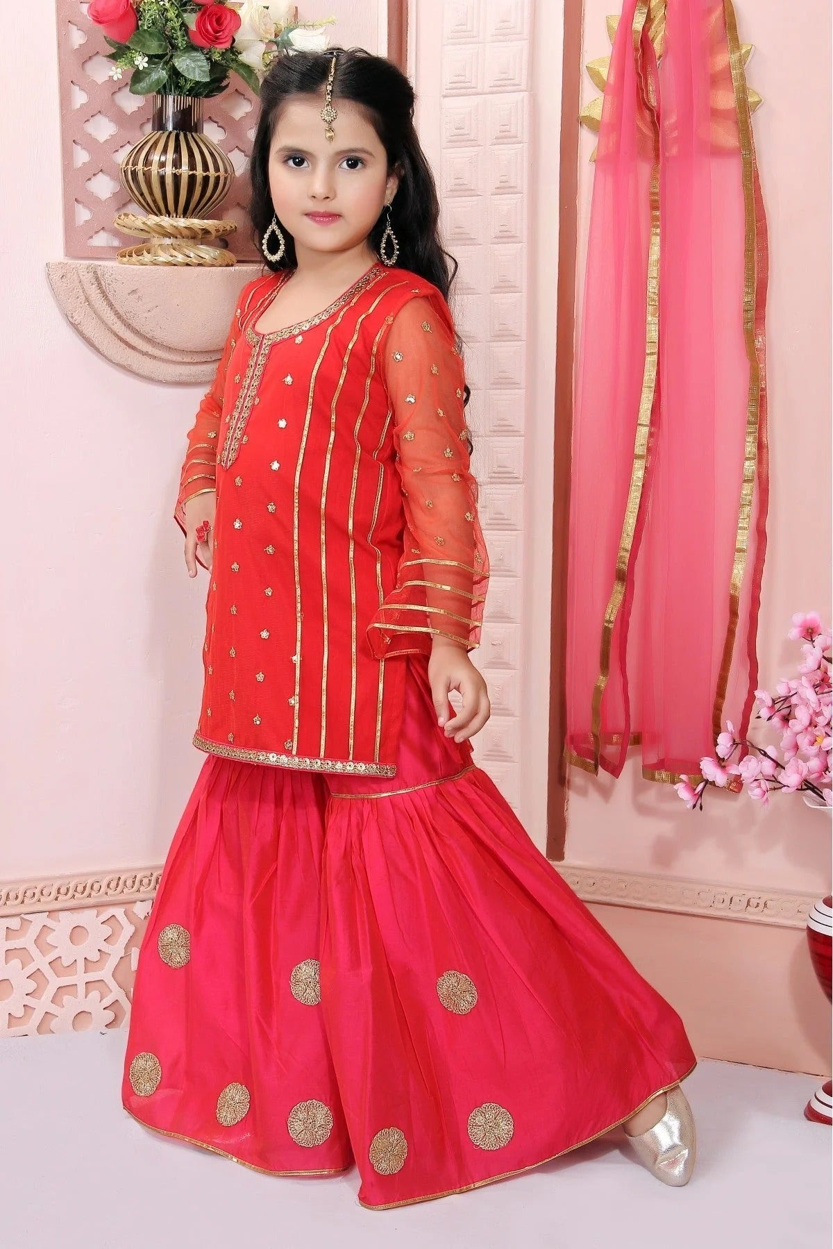 Red Colour Net Embroidery Sharara Suit GW1070029 A