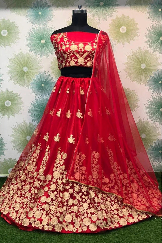 Red Colour Net Lehenga Choli LC1020076