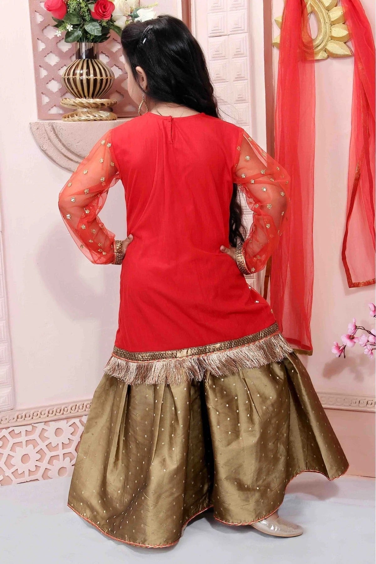Red Colour Net Party Wear Sharara Suit GW1070014 A