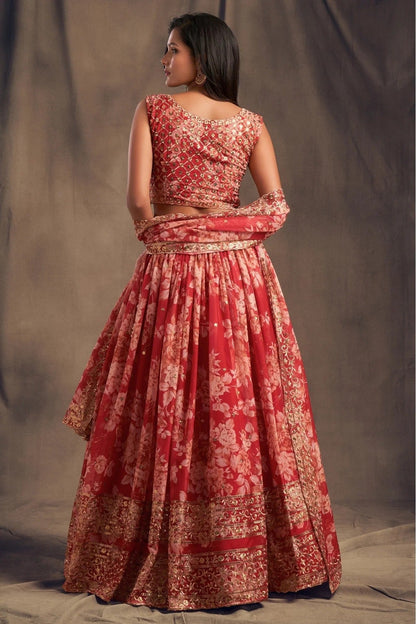 Red Colour Organza Lehenga Choli LC1010101 A