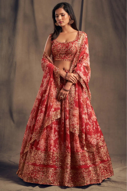 Red Colour Organza Lehenga Choli LC1010101