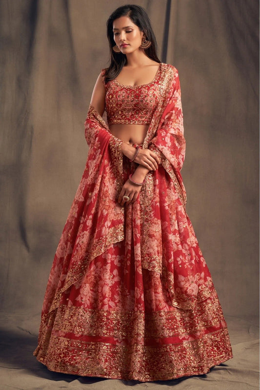 Red Colour Organza Lehenga Choli LC1010101