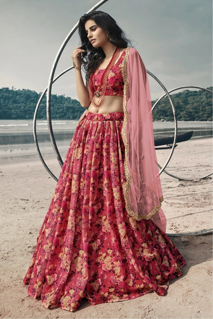 Red Colour Organza Printed Lehenga Choli LC1080630