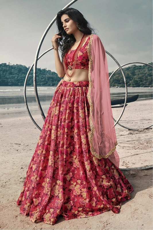 Red Colour Organza Printed Lehenga Choli LC1080630