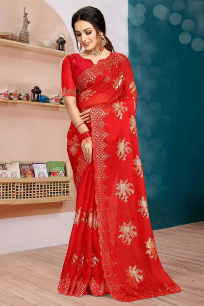 Red Colour Organza Silk Designer Saree LC1121341