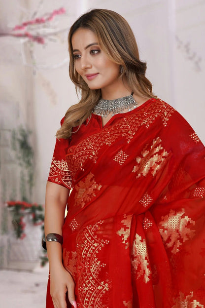 Red Colour Organza Silk Designer Saree LC1121455 A