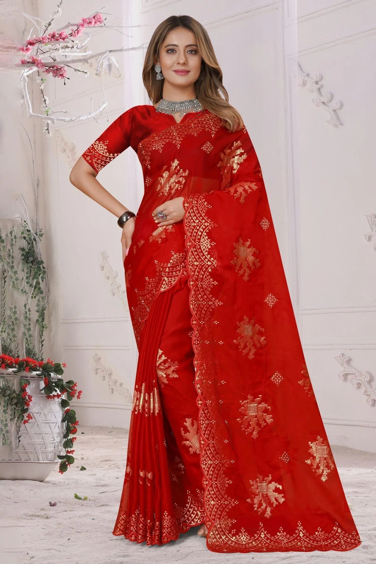 Red Colour Organza Silk Designer Saree LC1121455