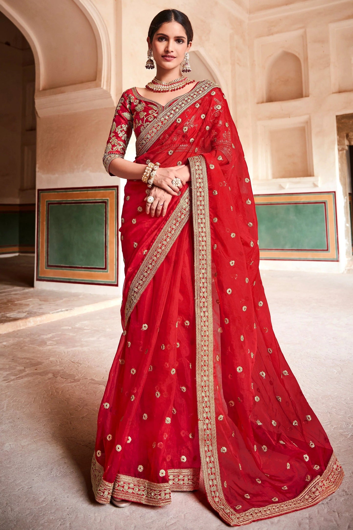 Red Colour Organza Zari Work Saree SD1080052