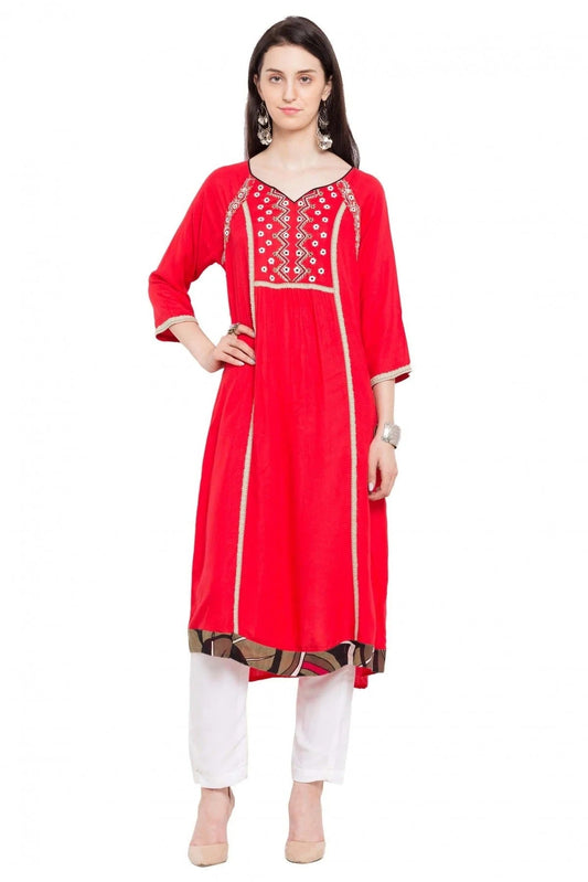 Red Colour Plus Size Cotton Kurti KR1070433