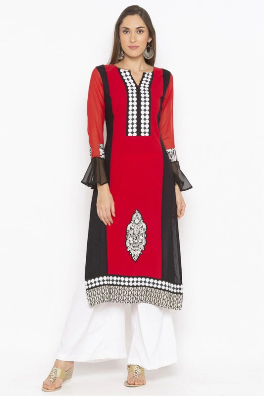 Red Colour Plus Size Crepe Embroidery Kurta Set KR1070553