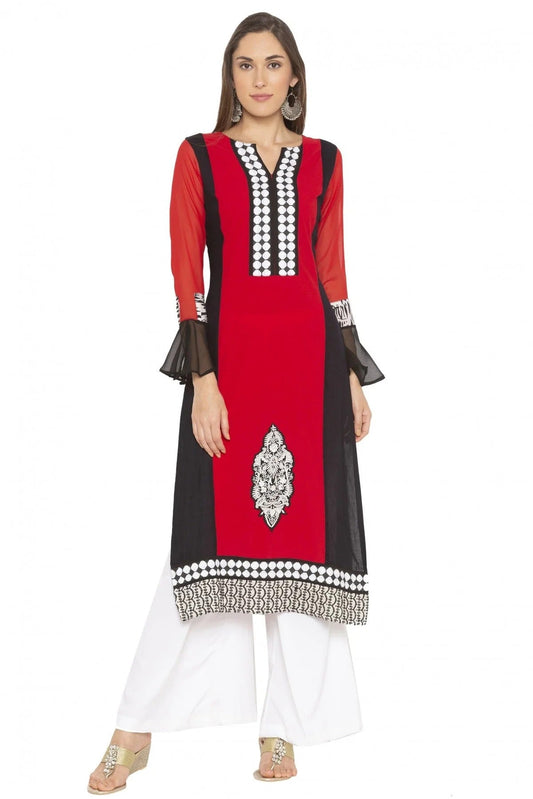 Red Colour Plus Size Crepe Embroidery Kurti KR1070386
