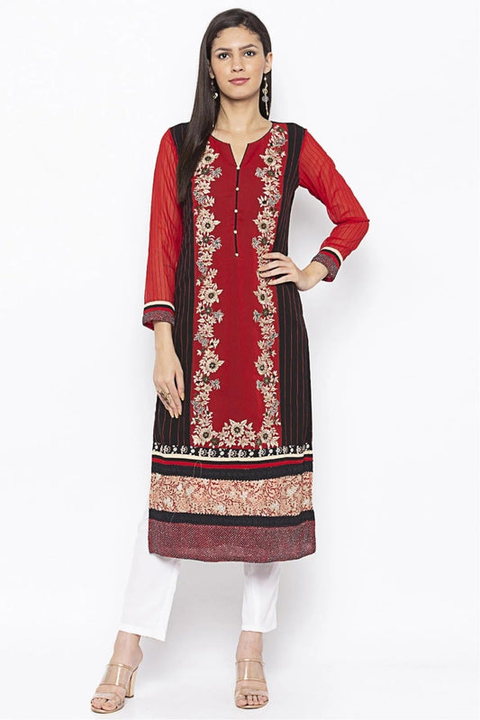 Red Colour Plus Size Georgette Embroidery Kurta Set KR1070494
