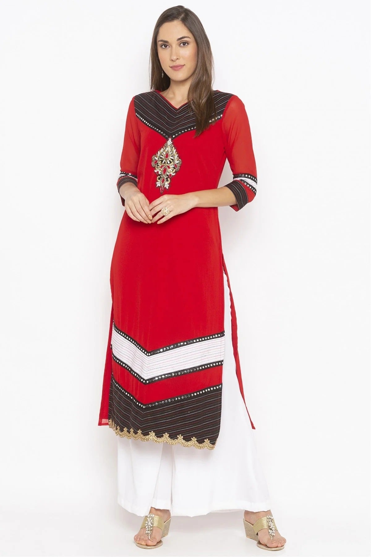 Red Colour Plus Size Georgette Embroidery Kurta Set KR1070497