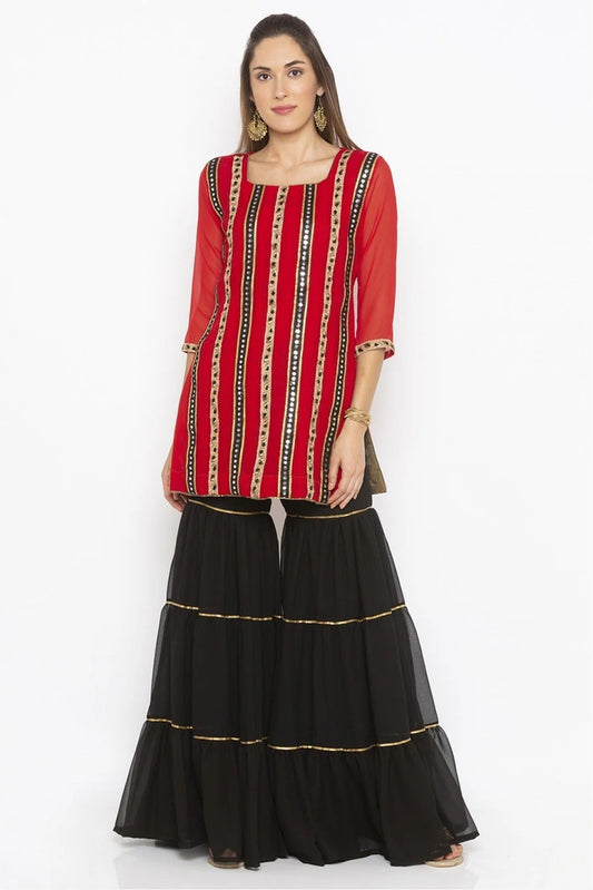 Red Colour Plus Size Georgette Embroidery Kurta Set KR1070523