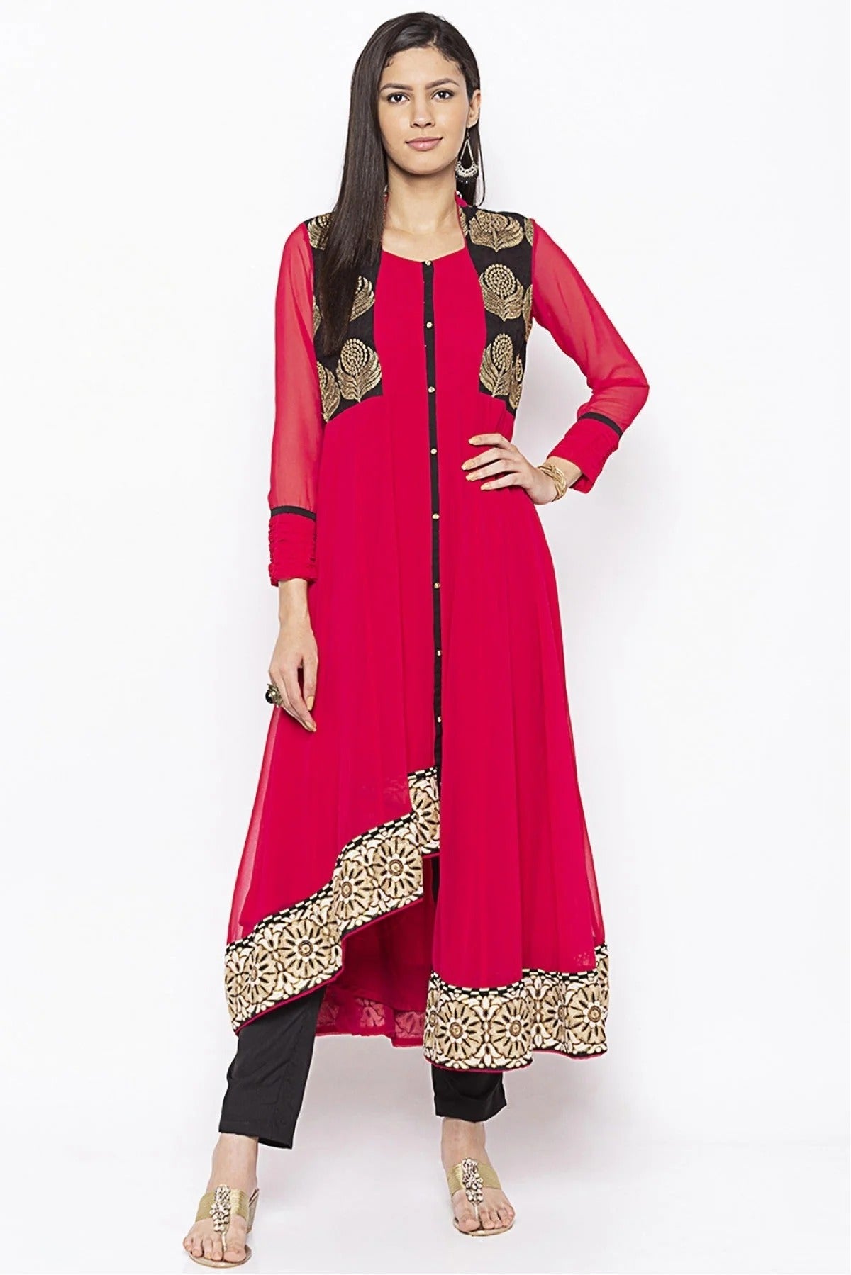 Red Colour Plus Size Georgette Embroidery Kurta Set KR1070556