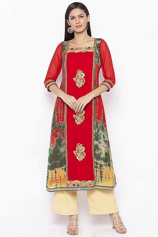 Red Colour Plus Size Georgette Embroidery Kurta Set KR1070622