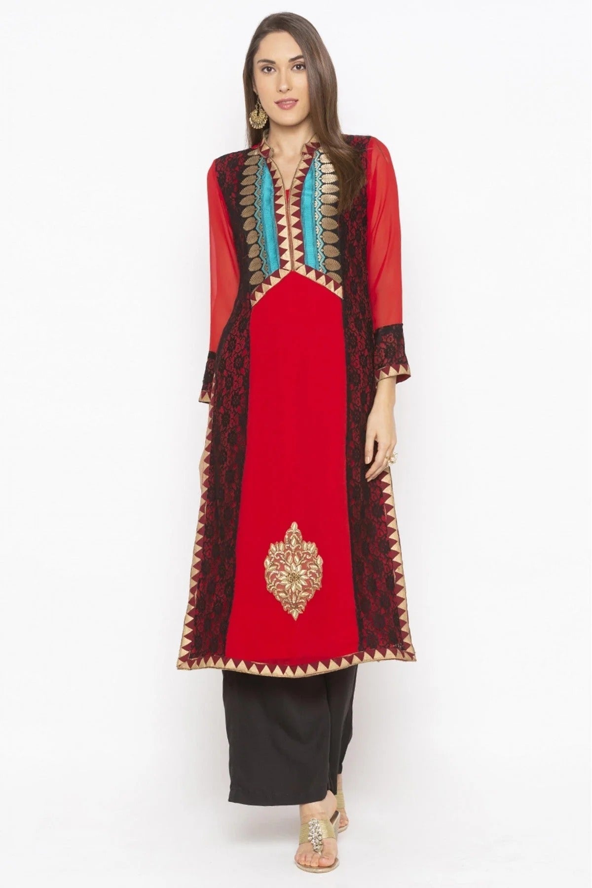 Red Colour Plus Size Georgette Embroidery Kurta Set KR1070731
