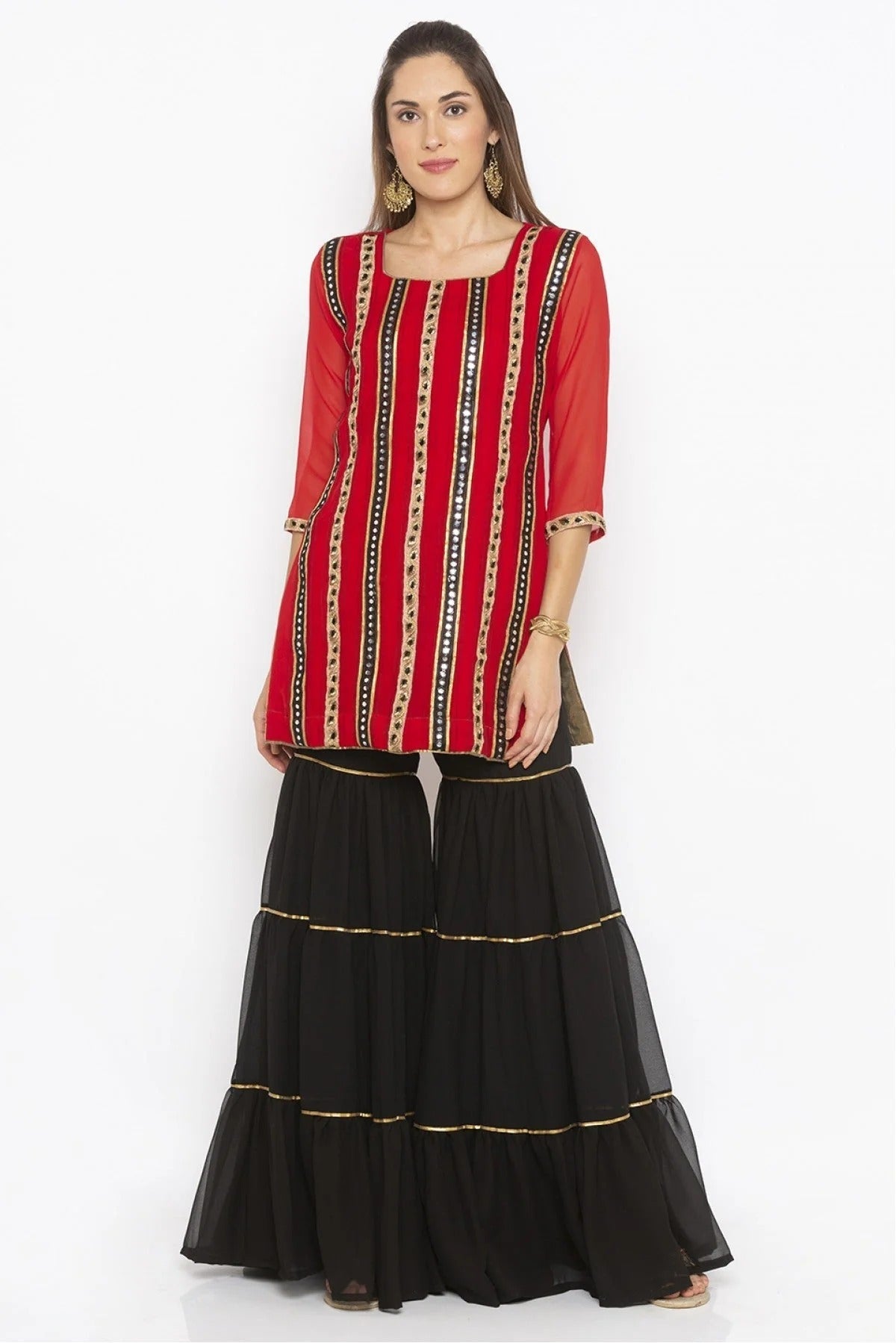 Red Colour Plus Size Georgette Embroidery Kurti KR1070452