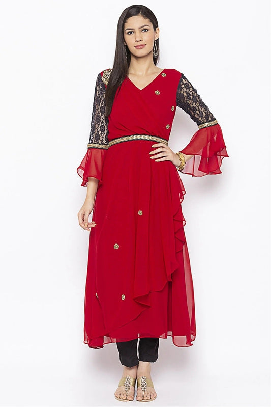 Red Colour Plus Size Georgette Embroidery Kurti KR1070580