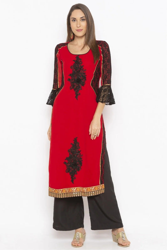 Red Colour Plus Size Georgette Embroidery Kurti KR1070594
