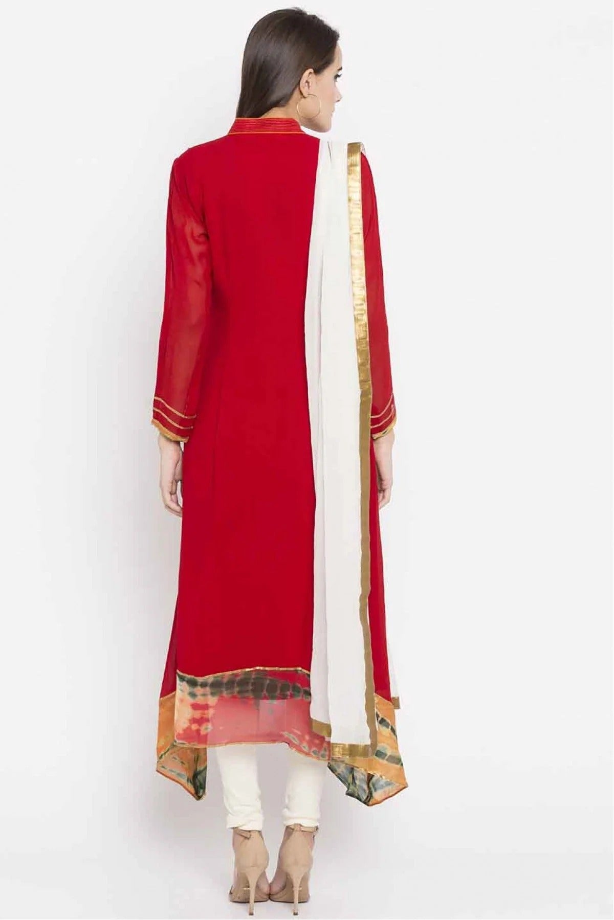 Red Colour Plus Size Stitched Faux Georgette Embroidery Churidar Suit BW1070178 A