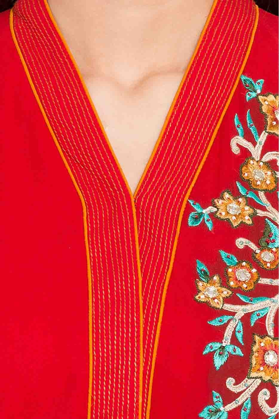 Red Colour Plus Size Stitched Faux Georgette Embroidery Churidar Suit BW1070178 B