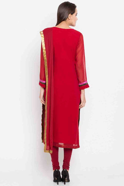 Red Colour Plus Size Stitched Faux Georgette Embroidery Churidar Suit BW1070181 A