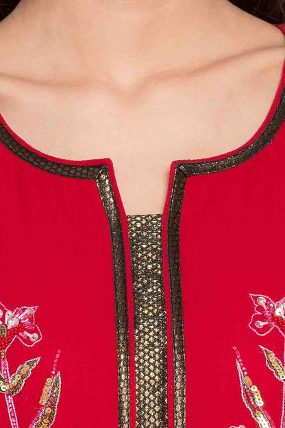 Red Colour Plus Size Stitched Faux Georgette Embroidery Churidar Suit BW1070181 B