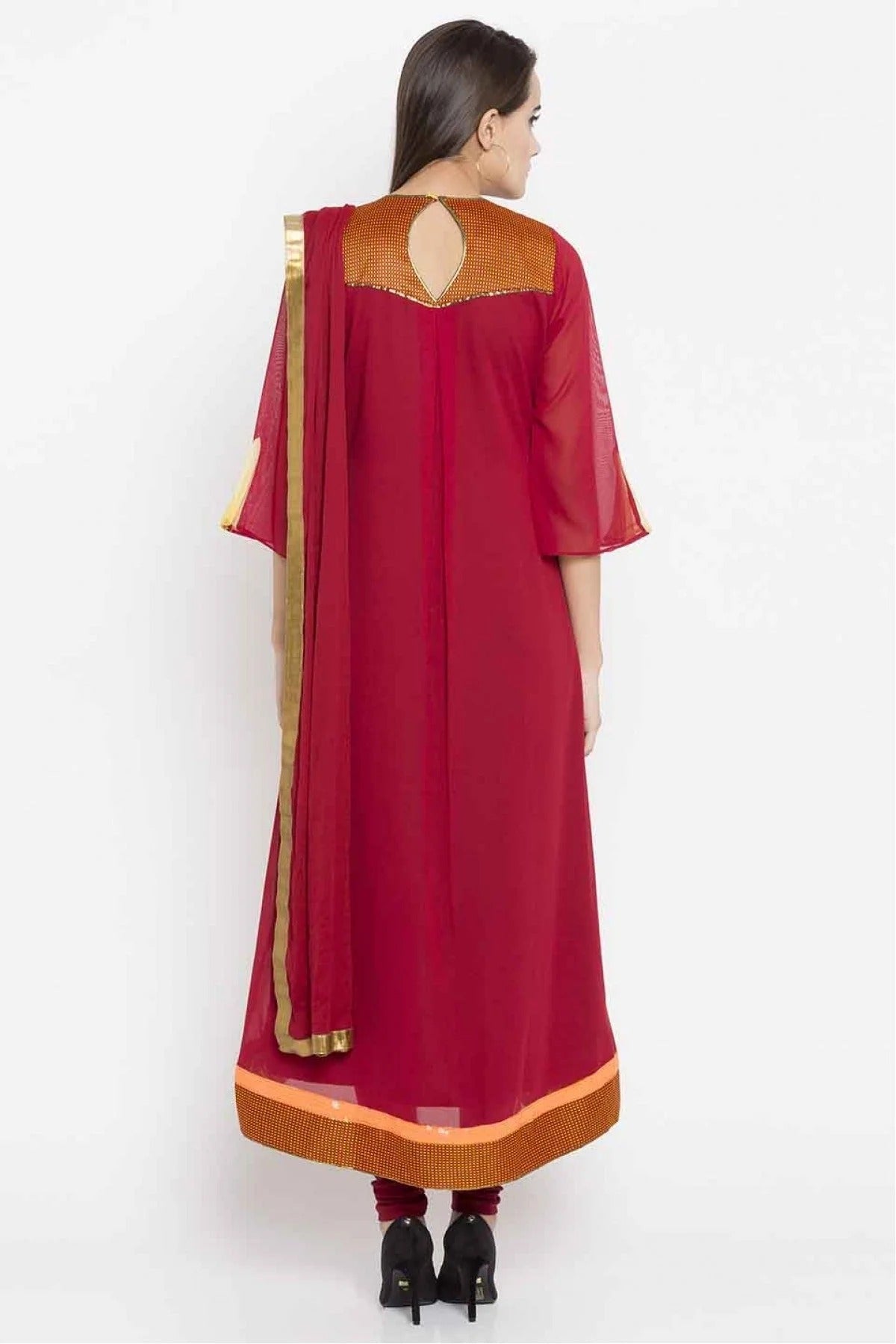 Red Colour Plus Size Stitched Faux Georgette Embroidery Churidar Suit BW1070182 A