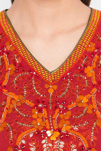 Red Colour Plus Size Stitched Faux Georgette Embroidery Churidar Suit BW1070182 B