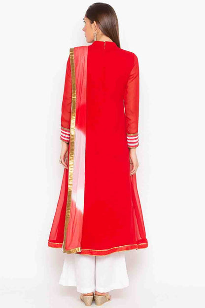 Red Colour Plus Size Stitched Georgette Embroidery Palazzo Pant Suit BW1070220 A