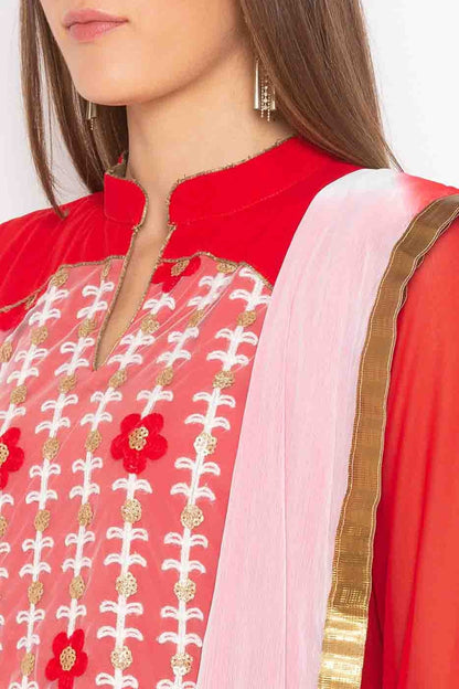 Red Colour Plus Size Stitched Georgette Embroidery Palazzo Pant Suit BW1070220 B