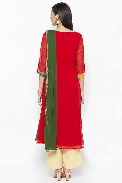 Red Colour Plus Size Stitched Georgette Embroidery Palazzo Pant Suit BW1070273 A