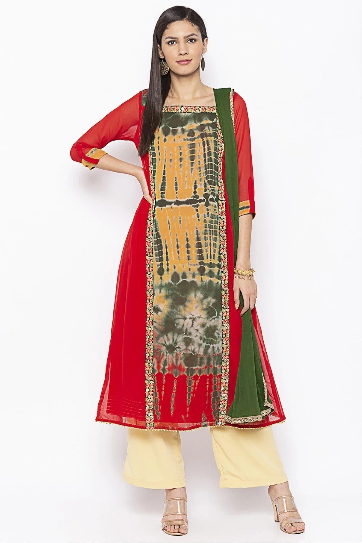 Red Colour Plus Size Stitched Georgette Embroidery Palazzo Pant Suit BW1070273