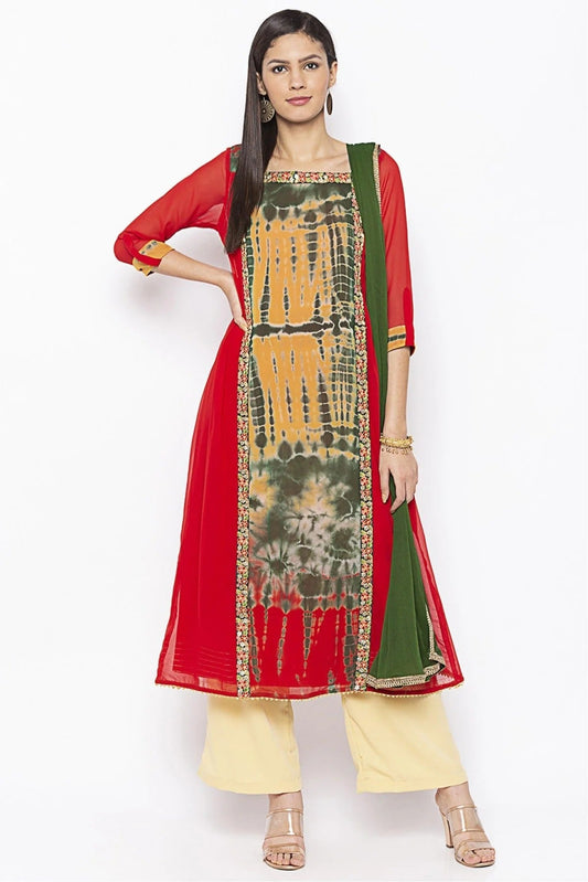 Red Colour Plus Size Stitched Georgette Embroidery Palazzo Pant Suit BW1070273