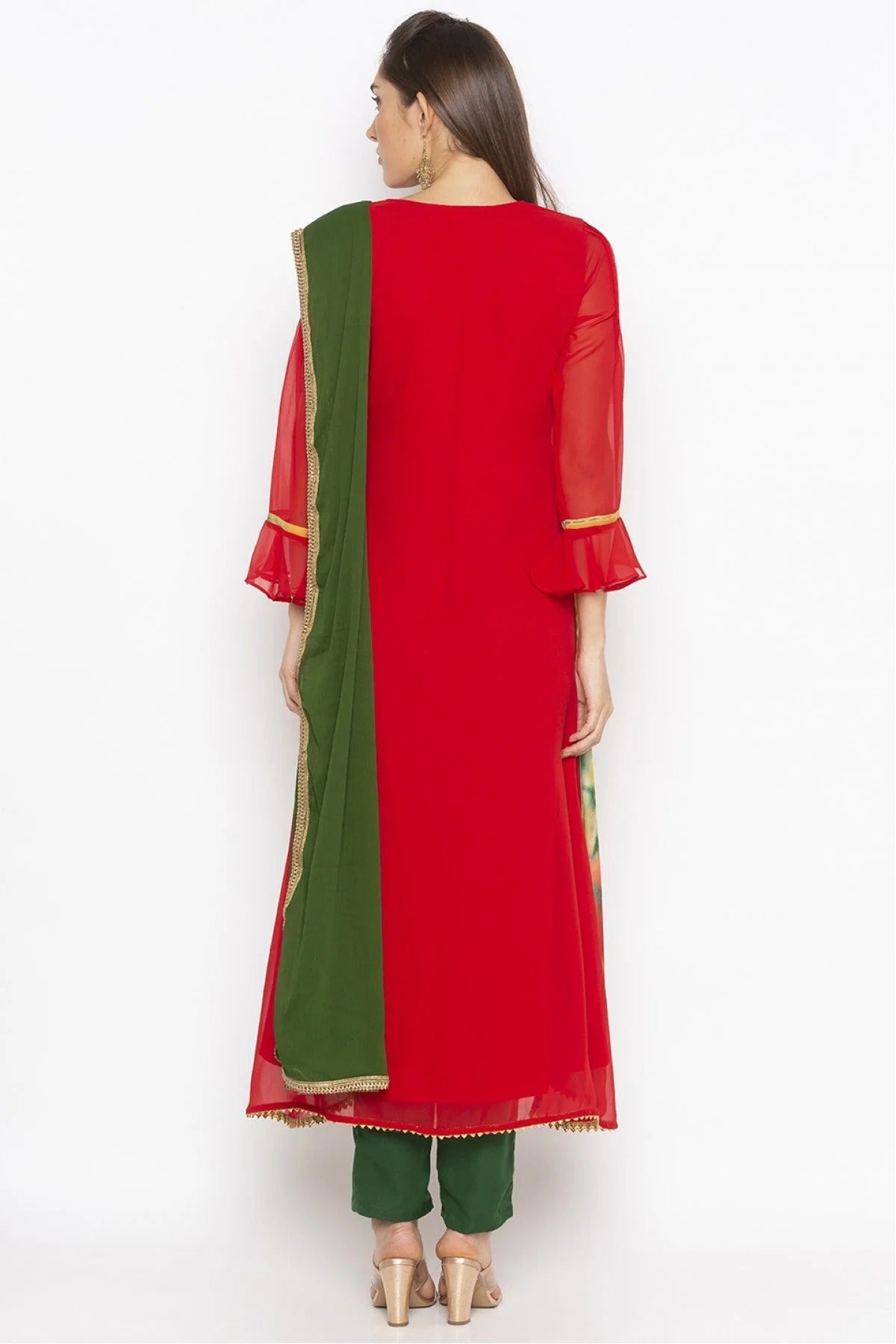 Red Colour Plus Size Stitched Georgette Embroidery Pant Style Suit BW1070241 A