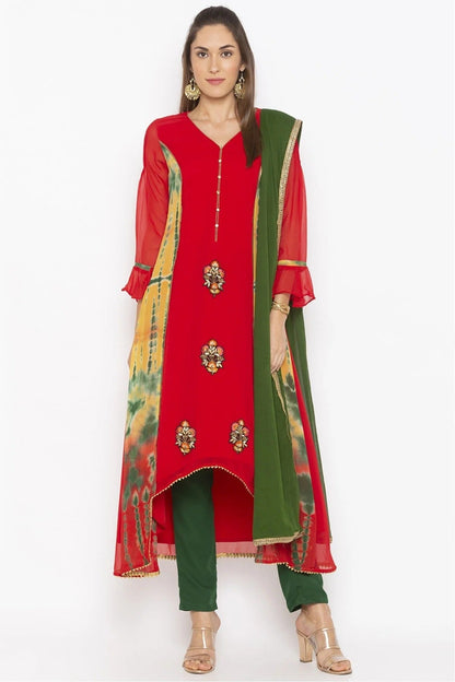 Red Colour Plus Size Stitched Georgette Embroidery Pant Style Suit BW1070241