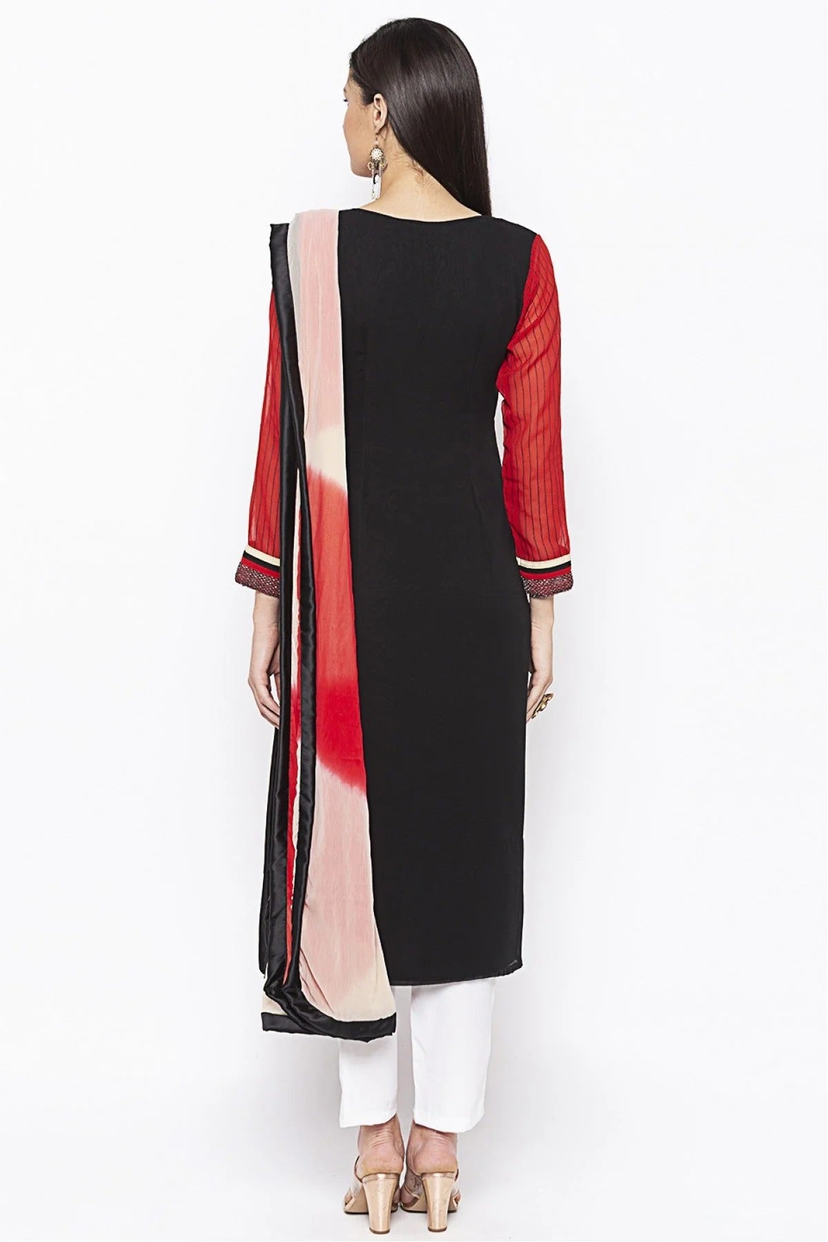 Red Colour Plus Size Stitched Georgette Embroidery Pant Style Suit BW1070247 A
