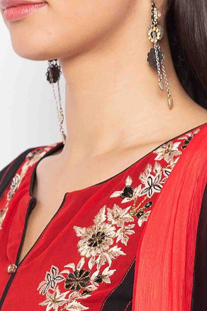 Red Colour Plus Size Stitched Georgette Embroidery Pant Style Suit BW1070247 B