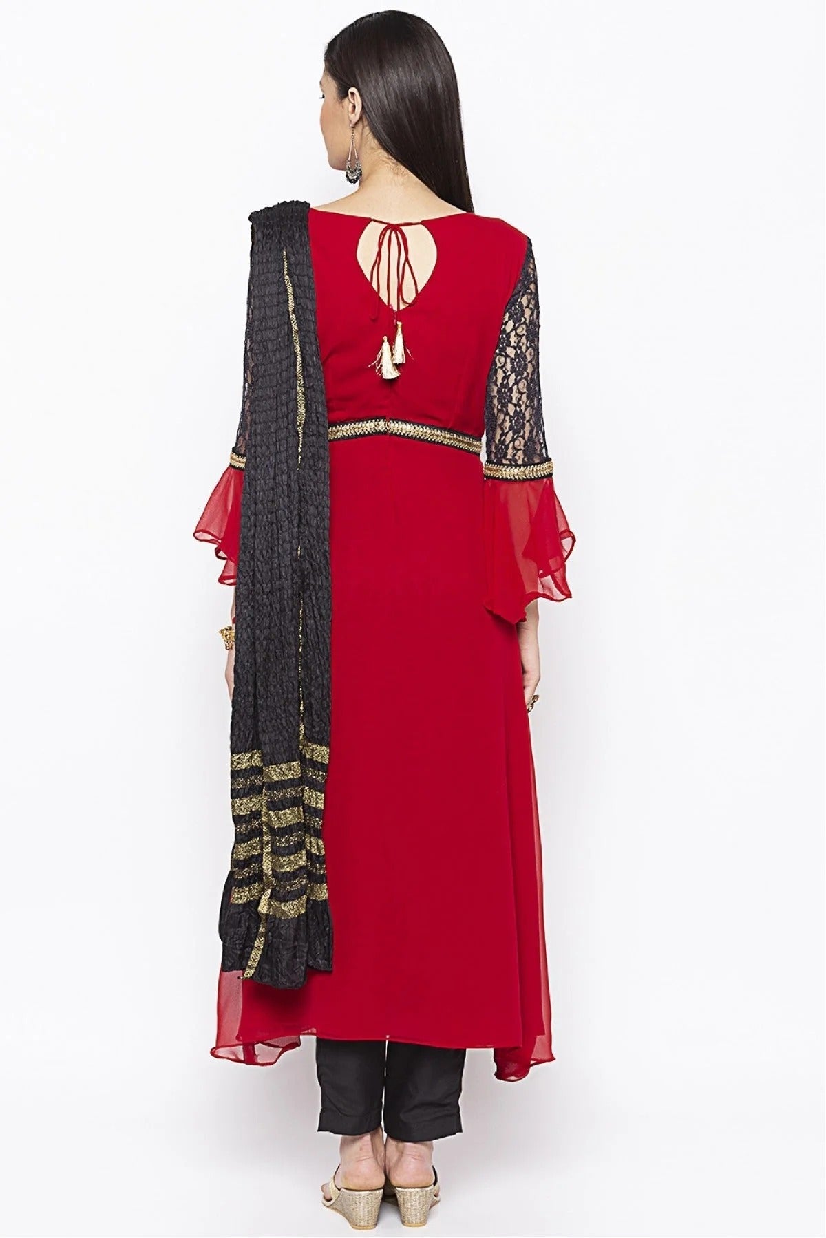 Red Colour Plus Size Stitched Georgette Embroidery Pant Style Suit BW1070281 A