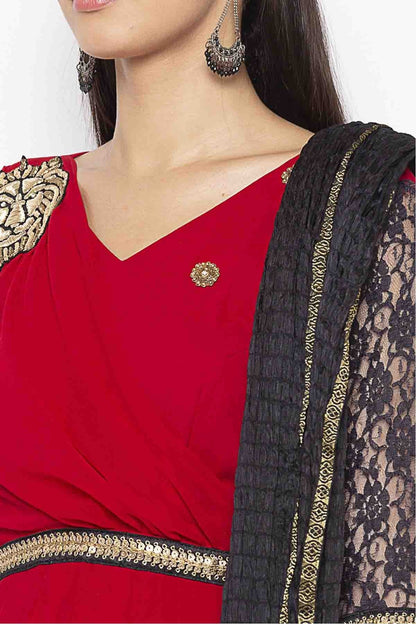 Red Colour Plus Size Stitched Georgette Embroidery Pant Style Suit BW1070281 B
